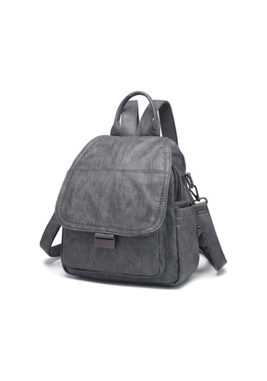 Yıkama Deri Sırt Askılı Kadın Çantası 21-k Barcelona 1908 Koyu Gri