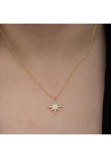 Gümüş Gold Kutup Yıldızı Kadın Kolye Sl6657 Gümüş