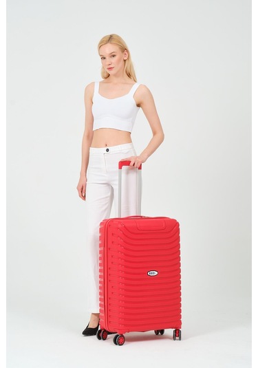 Keo-plus Kırmızı Orta Boy Silikon Kırılmaz Pp Valiz Siyah