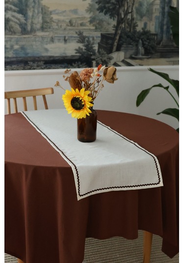 Yakacihome Ziggy Duck Keten Yıkanabilir Leke Tutmaz Acı Kahve Su Taşı Biyeli Runner 40x140 Cm Kahve - Krem