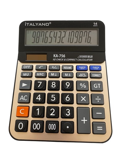 14 Haneli Profesyonel Hesap Makinesi Muhasebe İşyeri Hesap Makinesi Solar&pilli Siyah