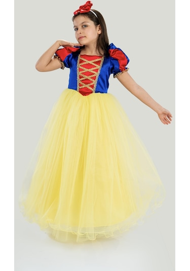 Pamuk Prenses Kız Çocuk Doğum Günü Parti Elbisesi Uzun Etekli Taçlı - Sarı