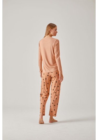 Pamuk 24014 Kadın Baskılı Tişört Puantiye Pantolonlu Pijama Takımı 001
