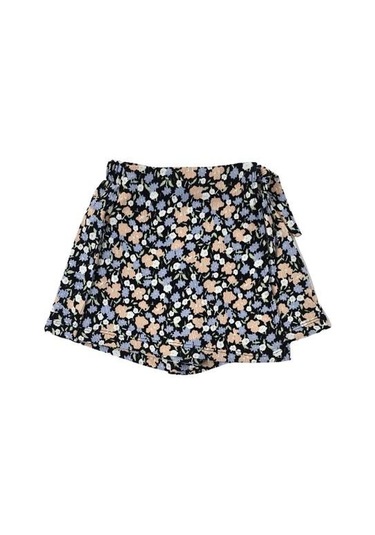 Çiçekli Şort Etekli Kız Çocuk Takım St07572 Siyah