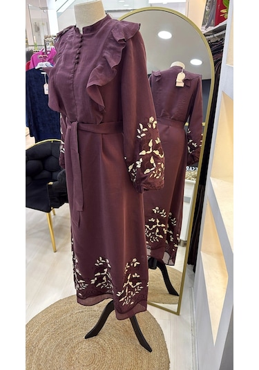 Nuss 2053 Nakiş Detay Elbise- Bordo