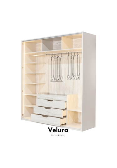 Tress 4 Cam Kapaklı Akordiyon Gardırop Dolap Krem