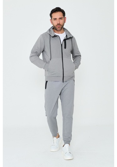 White Stone Gri Kapüşonlı Fermuarlı Erkek Sweatshirt Grey