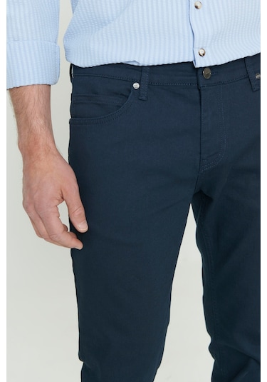 AC&Co / Altınyıldız Classics 360 Derece Her Yöne Esneyen Slim Fit Dar Kesim Diyagonal Desenli Erkek Pantolon Lacivert Çok Renkli