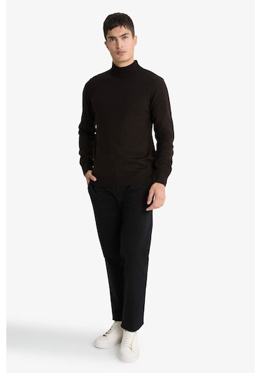 Defacto Slim Fit Dar Kesim Balıkçı Yaka Basic Düz Triko Kazak R1127az25wnbn497 Kahve