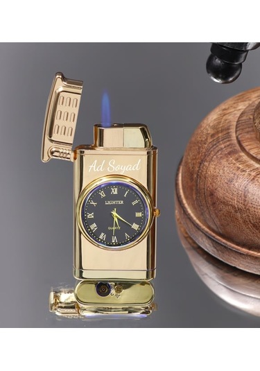 Kişiye Özel Işıklı Saatli Çakmak Gold
