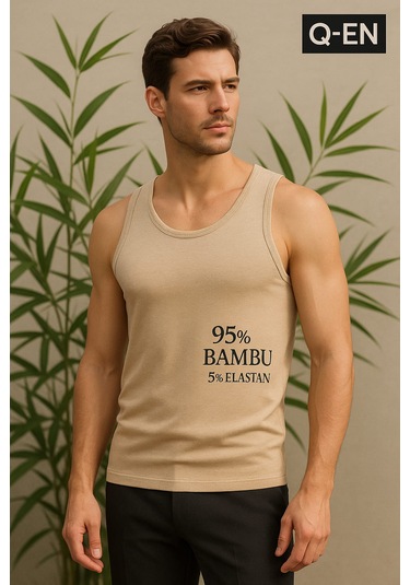 Q-en 6'lı Erkek Bambu Atlet Askılı Ten Rengi T600