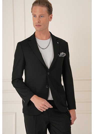 Comfort Fit Torba Cep Dokulu Esnek Pamuk Casual Siyah Ceket C 676 Siyah