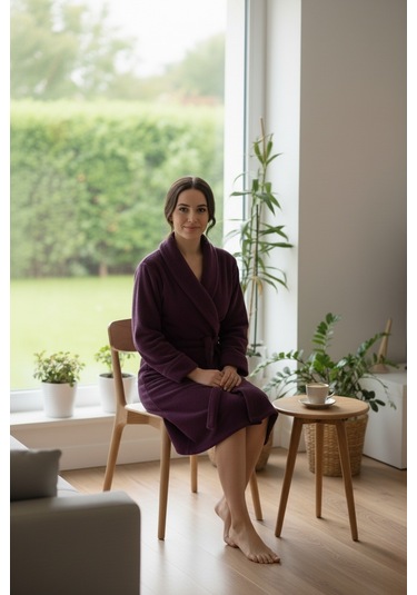 Lumor Şal Yaka Wellsoft Peluş Yumuşak Sabahlık Mor Mor