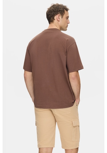 Kentucky Kahve Bisiklet Yaka Baskılı %100 Pamuk Oversize Erkek Tshirt Kahverengi