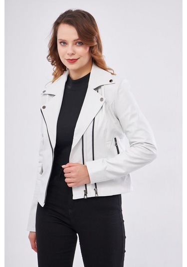 Derinss Dka1202 Hakiki Deri Kadın Beyaz Mont 001