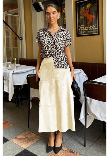 Taş Rengi Süet Uzun Etek Mg2549 Taş Rengi