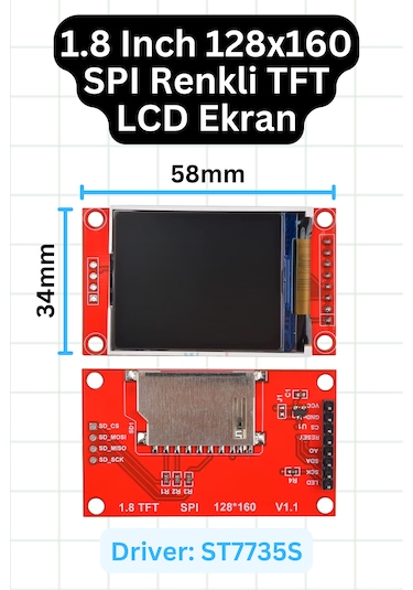 St7735s 1.8 Inch Tft Lcd Ekran 128x160 Spı Arayüzlü Renkli Display Modülü