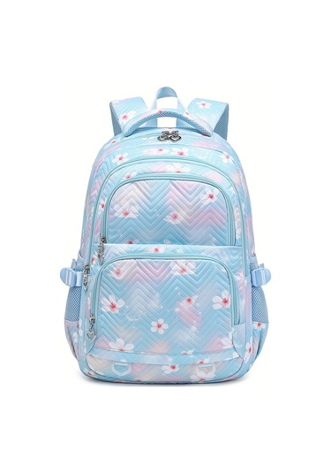 Büyük Pembe Çiçek Desenli Kadın Omuz Çantası-okul, Seyahat Çok Fonksiyonlu Sırt Çantası, Hafif Geniş Kapasiteli Çok Cepli Kitap Çantası, Kızlar İçin Açık Seyahat Çantası, Dayanıklı Yüksek Kalite Açık Mavi