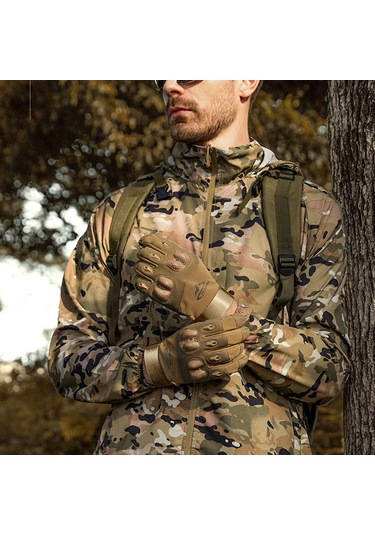 Geeksen Erkek Tam Parmak Askeri Eldiveni - Dağcılık Spor Bisiklet Sürüşü İçin Kaymazsız Dokunmatik Ekran Uyumlu - Çöl Sarısı Xl Sarı