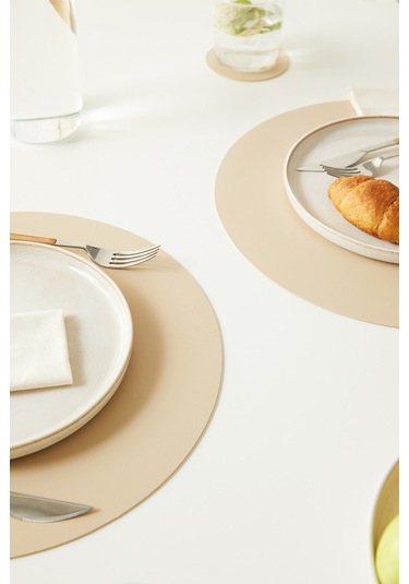 Home Wave 6'lı Bej/taş Renk Suni Deri Amerikan Servis Ø 36 Cm Bej