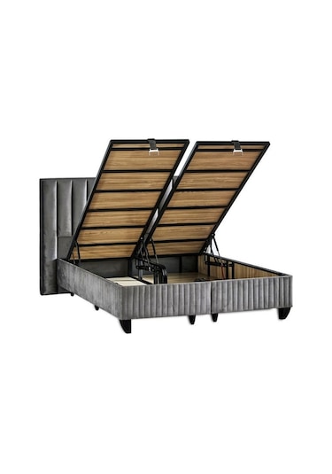 Hades Yatak Baza Ve Başlık Seti 150x200 Cm Çift Kişilik Paket Yaylı Lüks Yatak Koyu Gri Baza Başlık