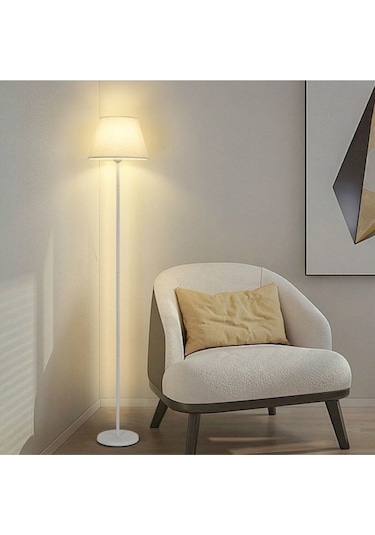 Metal Ayaklı Lambader Konik Beyaz Abajur Ml748