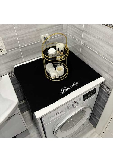 Laundry Duck Keten Su Geçirmez Ve Kirlenmez Çamaşır Makinesi - Buzdolabı - Bulaşık Makinesi Örtüsü Beyaz Siyah
