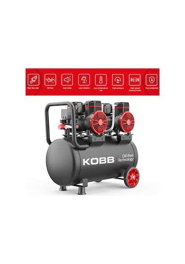 Kobb KBK50S2 4.0 Hp 50 L 8 Bar Çift Motorlu Yağsız Sessiz Taşınabilir Hava Kompresörü