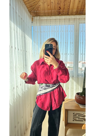 Elif Tarakçı Butik Bordo Pamuklu Gömlek Bordo