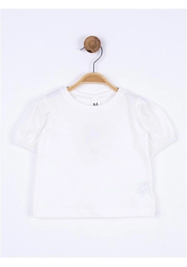 Nk Kids Kız Bebek Pamuklu Kısa Kol Kol Büzgülü Basic Tshirt-11691 Krem