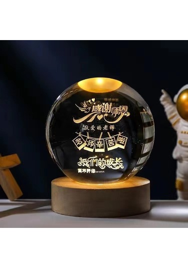 Kosona Ay Küresi 6cm Cam Top + 6cm Ahşap Tabanlı Doğal Işık Gecelik Lambası - Ev Dekorasyonu Hediyelik Ürün