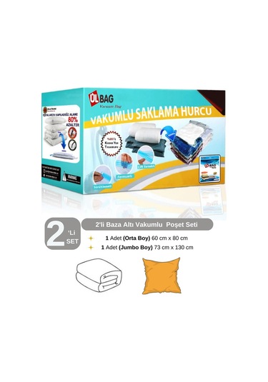 2'li Vakumlu Poşet Seti - 5 1 Orta Boy - 1 Büyük Boy Elbise, Battaniyevakumlu Poşet Şeffaf