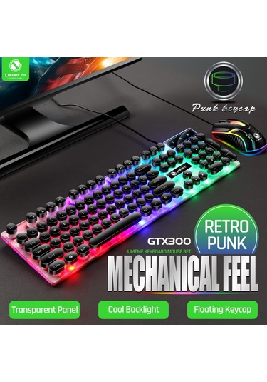 Kangvka Beyaz Ergonomik Klavye+fare Seti, Usb Kablolu, 12 Kısayol Tuşu, Soluk Işık Ve Ayarlanabilir Yükseklik İle Retro Stil Diğer