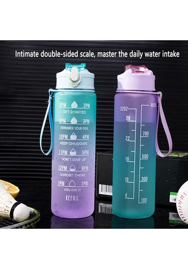 Spor Erkek Su Şişesi Pipetli Su Şişeleri Spor Salonu Zaman İşaretli Kadınlar Kızlar Yüksek Sıcaklığa Dayanıklı Zaman Ölçeği Sızdırmaz Yeşil 900ml Yeşil
