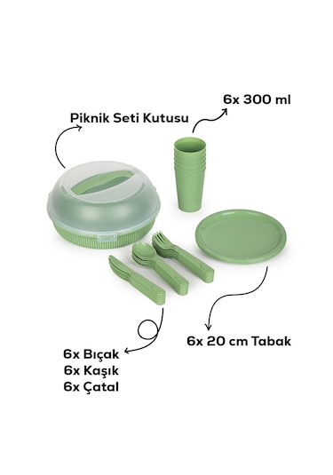 Porsima 162420-153d 32 Parça 6 Kişilik Taşınabilir Piknik Seti - Saklama Kutulu Yeşil Yeşil