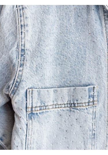 Kız Çocuk Taşlı Tasarım Kot Ceket-15581 Mavi