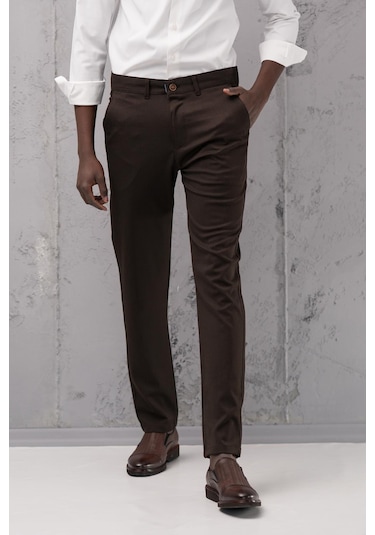 Slimfit Pamuklu Likralı Esnek Mevsimlik Kumaş Pantolon Kahverengi