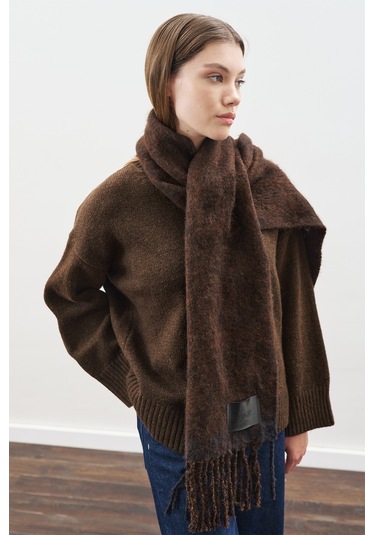 Şerit Detaylı Atkı Kahverengi Kahverengi