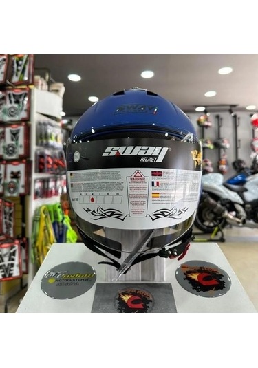 Sway 715 Şeffaf Vizörlü Yarım Motosiklet Kaskı Mavi