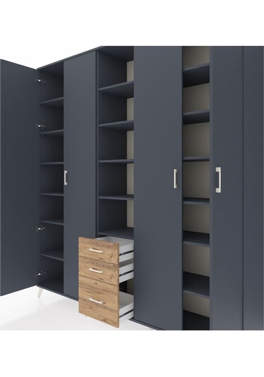 Hyperion Dolap 17 Raflı 3 Çekmeceli 4 Kapaklı 220x44x243 Antrasit-antrasit/çam Antrasıt/atlas Çam