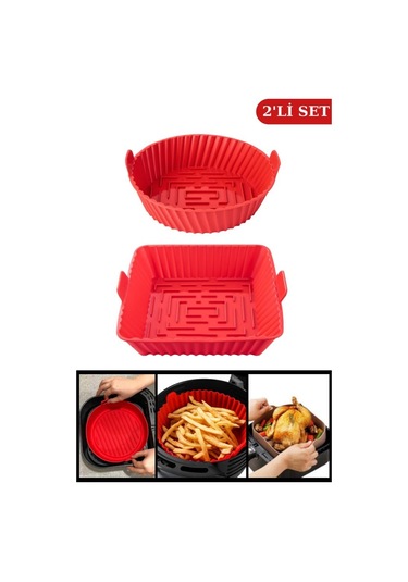 Onikiden Kare ve Yuvarlak Airfryer Silikon Pişirme Kabı Seti 2'li Set 20 CM