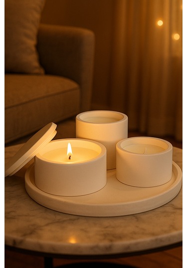 Dekoratif Set Mum Beyaz Set