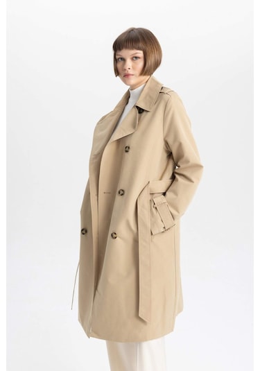 Defacto Su İtici Mevsimlik Trençkot Kruvaze Yaka Düğmeli Cepli Kemerli Apoletli A0593AX24SPBN425 Kahve