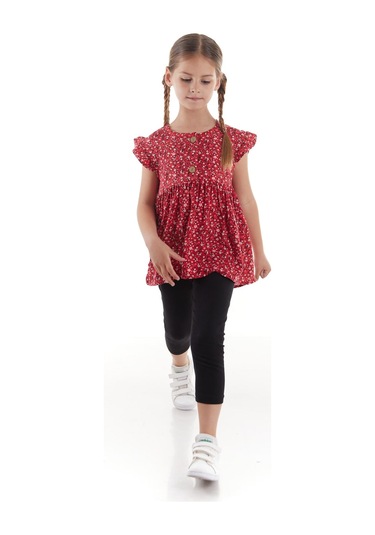 Ahengim Kız Çocuk Takım Vizkon Baskılı Taytlı Alt Üst Takım Pamuklu Ak2522 Kırmızı