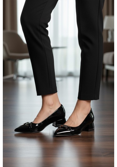 Siyah Rugan Dar Kalıp Kadın Abiye Ayakkabı Pc-55197 Z Siyah Rugan