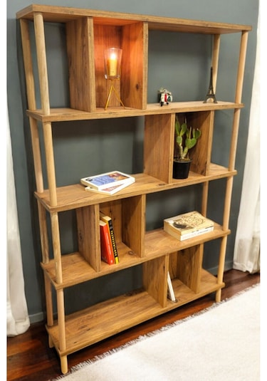 5 Raflı Modern Dekoratif Kitaplık Klasörlük Mutfak Rafı Kiler Çok Amaçlı Düzenleyici Raf Çam