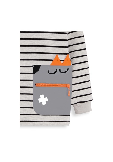 Denokids Cool Oversize Çizgili Erkek Çocuk Sweatshirt - Gri