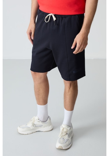 Fiesta - Lacivert Pamuklu Kalın Yumuşak Dokulu Oversize Fit Basic Erkek Şort Takım - 85259 Kırmızı