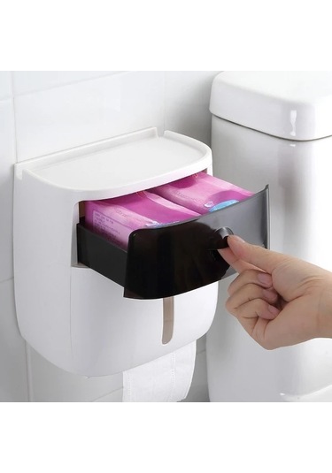 Technolo1 Gri Çift Katmanlı Kağıt Havlu Tutucu Matkap Gerektirmeyen Duvara Monte Pratik Depolama Rafı Gri