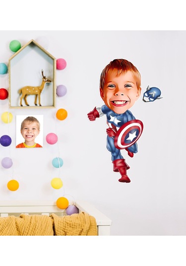 Kişiye Özel Erkek Çocuk Kaptan Amerika Karikatürlü Duvar Sticker